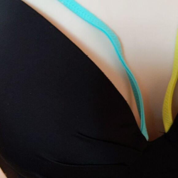 Victoria’s Secret Black Orange teal yellow Push Up Swim Suit Bikini Top 36C - Picture 4 of 9